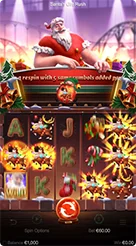 Santa’s Gift Rush · Mengamati simbol di gulungan dan kehadiran blok simbol khusus WILD berukuran besar.